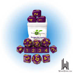 SET OF 15 DICE: OPAQUE DARK PURPLE/YELLOW